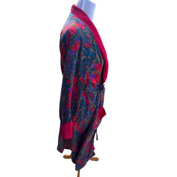 Vintage Victorias Secret Kimono Paisley Robe With Bright Red Accents Long Sleeve - Picture 6 of 9